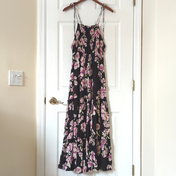Intimately Free People Onyx Garden Party Floral Tiered A-Line Maxi Dress Black - Picture 1 of 14